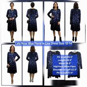 Lela Rose Blue Floral A-Line Dress Size 12-14